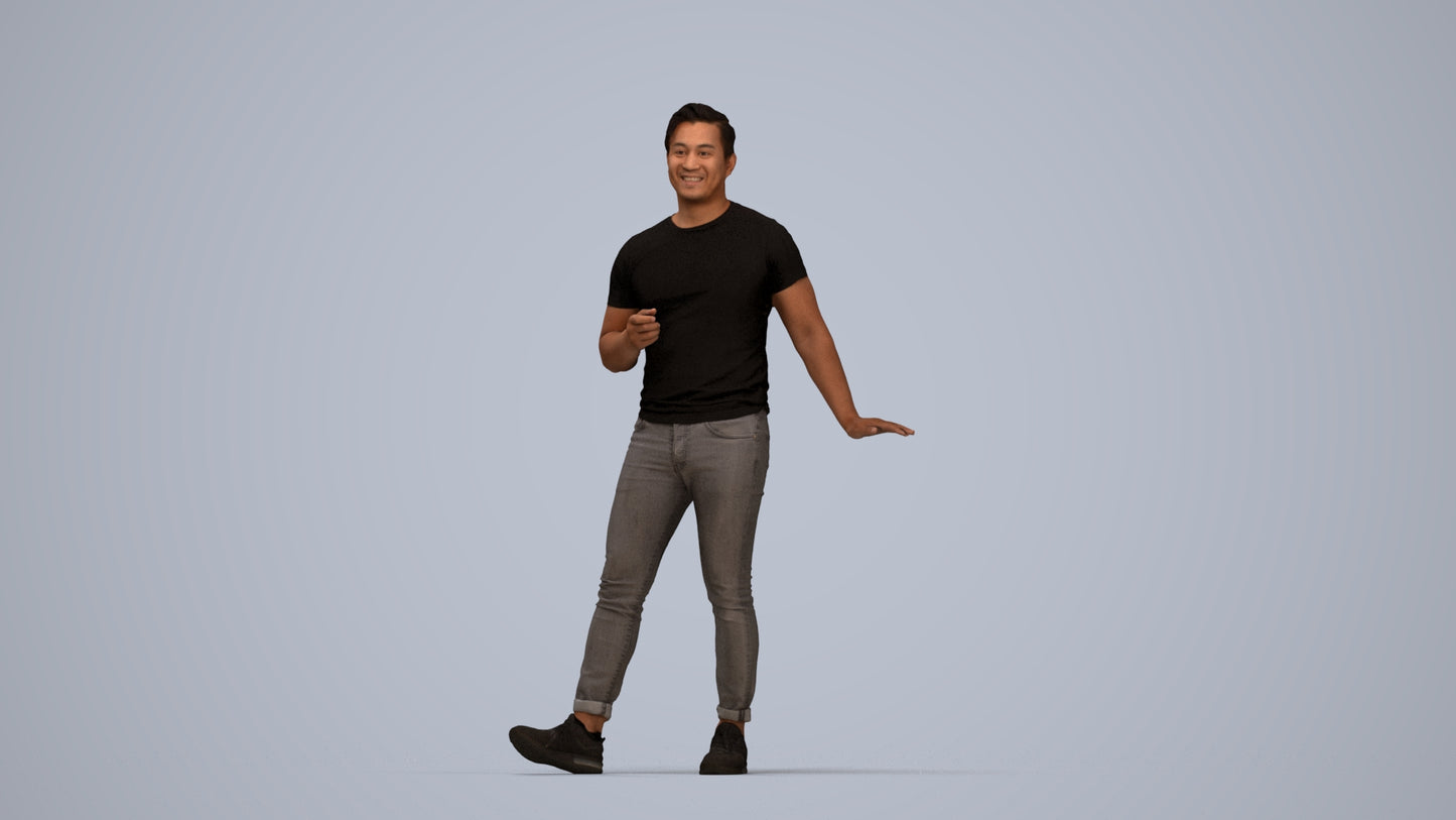 realistic 3D people man casual standing, render-ready for V-Ray and Corona, FBX OBJ, top-down view render