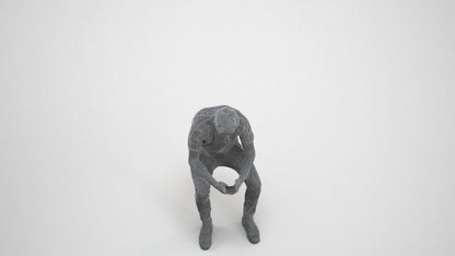 photogrammetry 3D man casual sitting, realistic human model archviz FBX, wireframe three-quarter view