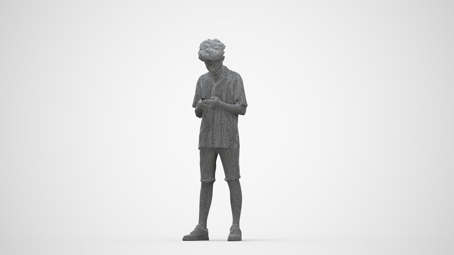 realistic 3D human boy casual kids, archviz people FBX OBJ for Blender, wireframe back view