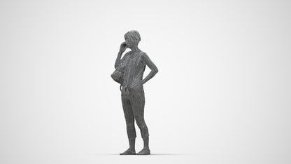 3D scanned senior woman standing, photorealistic archviz people for Enscape and SketchUp, wireframe back view