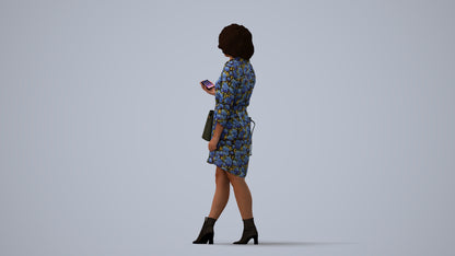 photogrammetry 3D woman casual walking, realistic human model archviz FBX, three-quarter view render