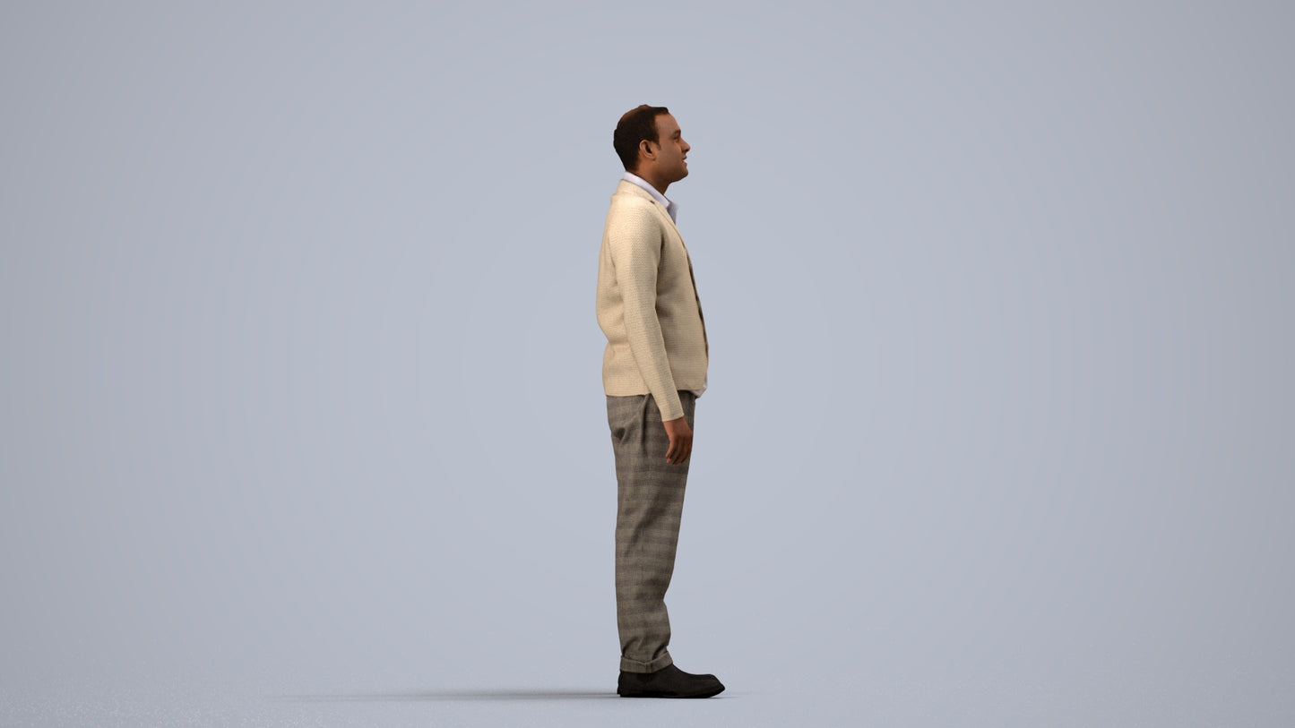 realistic 3D people man business standing, render-ready for V-Ray and Corona, FBX OBJ, side view render