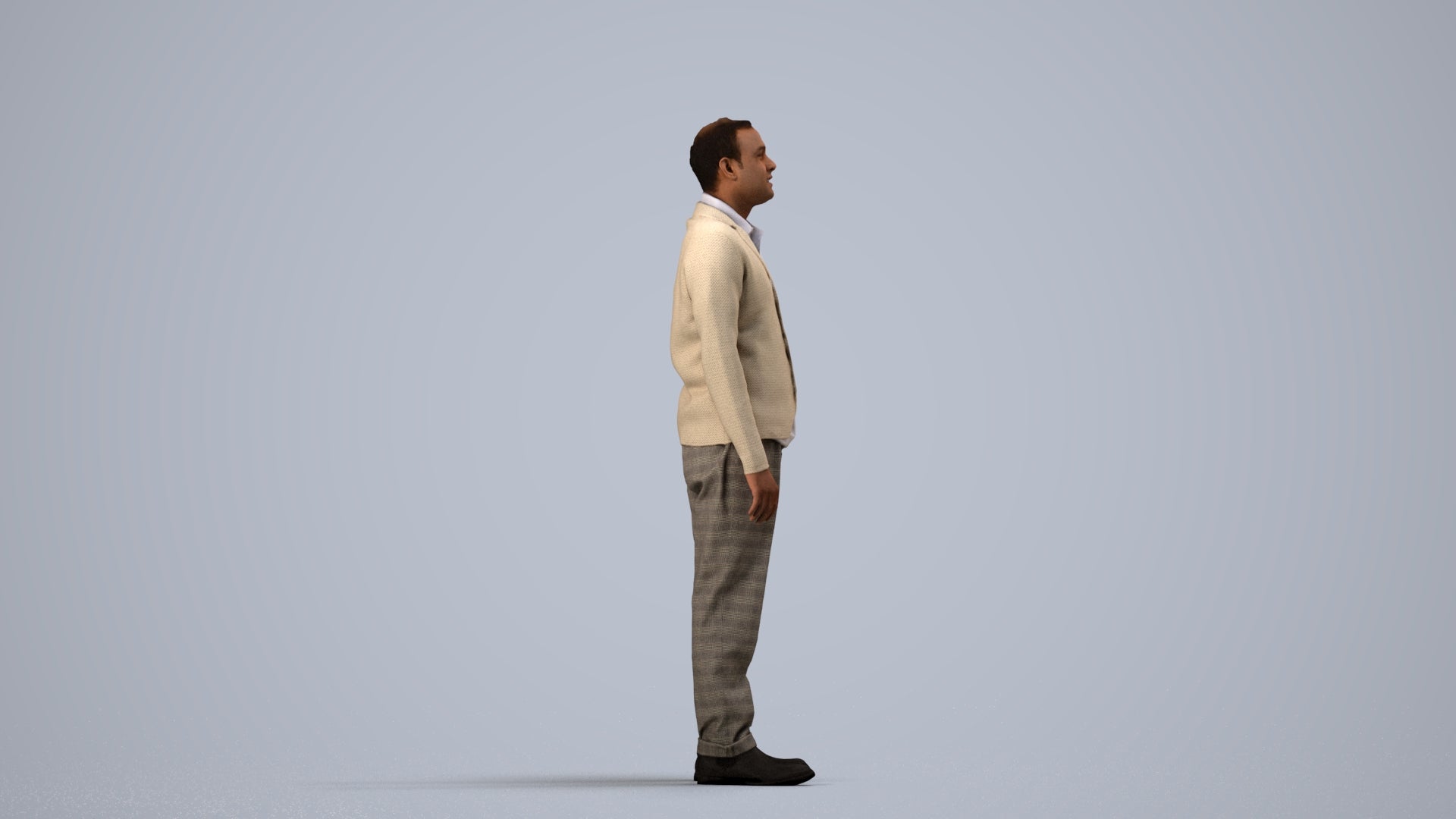 realistic 3D people man business standing, render-ready for V-Ray and Corona, FBX OBJ, side view render