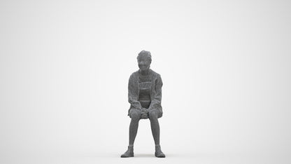 3D scanned woman sitting casual, photorealistic archviz people for Enscape and SketchUp, three-quarter front view render