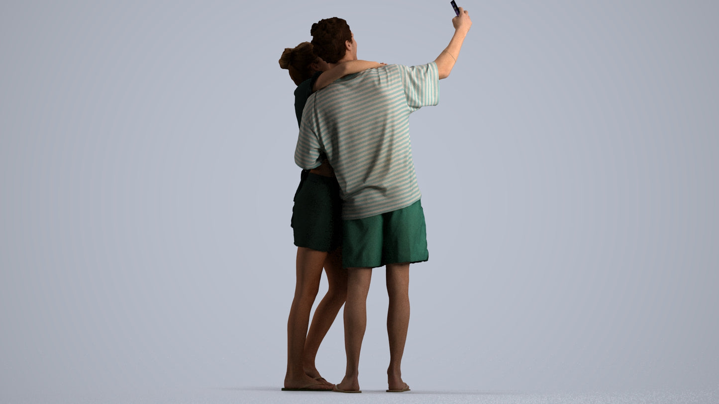 photogrammetry 3D woman casual couple, realistic human model archviz FBX, front view render