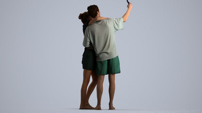 photogrammetry 3D woman casual couple, realistic human model archviz FBX, front view render