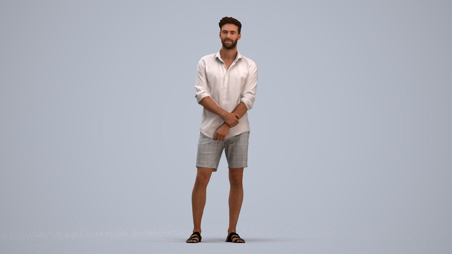 3D scanned man standing casual, photorealistic archviz people for Enscape and SketchUp, standing pose render