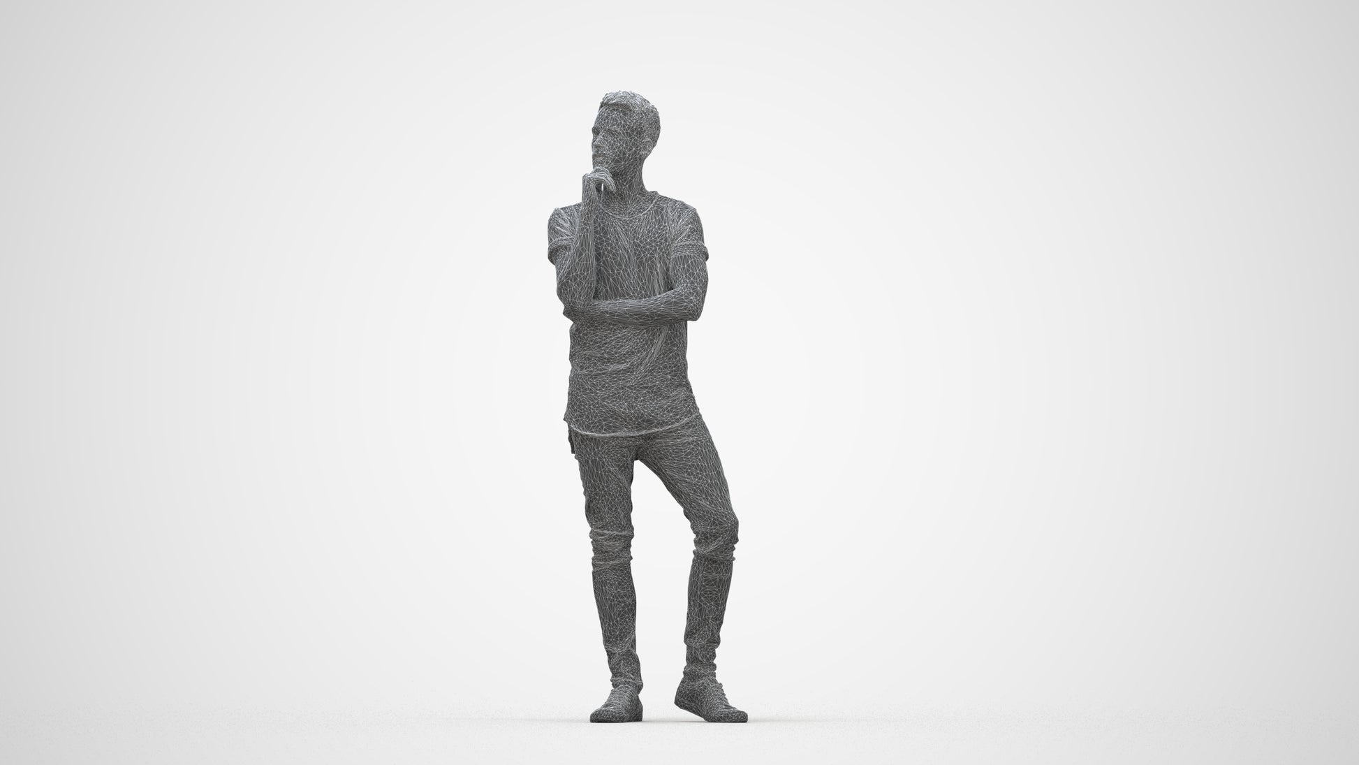 realistic 3D man casual standing, scanned archviz people for Blender and 3ds Max, wireframe back view