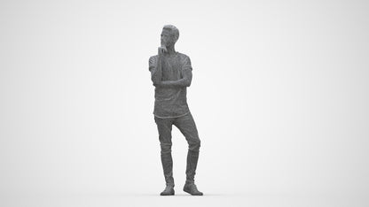 realistic 3D man casual standing, scanned archviz people for Blender and 3ds Max, wireframe back view