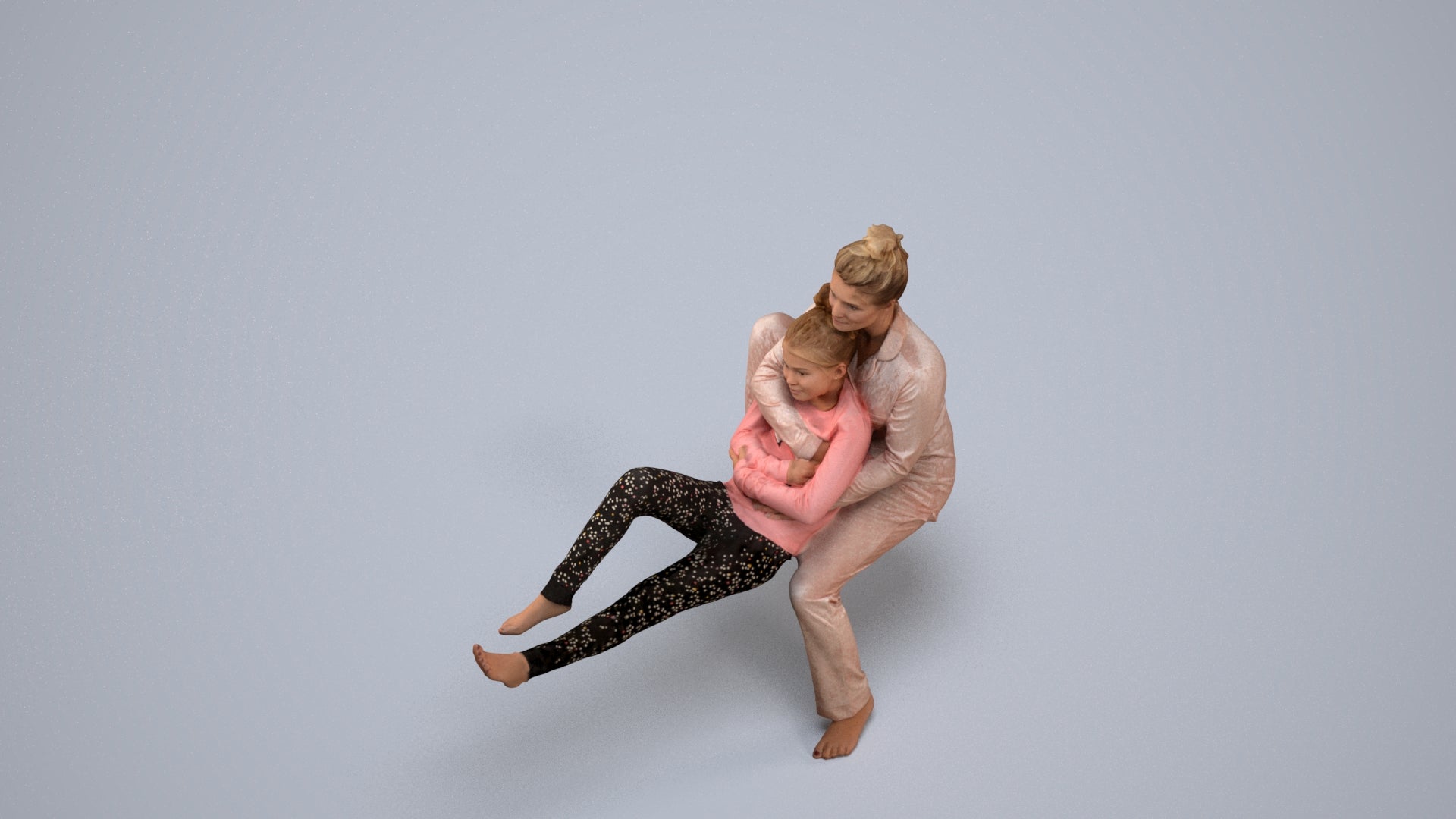 3D human model girl kids, photogrammetry scanned person for archviz, back view render