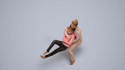 3D human model girl kids, photogrammetry scanned person for archviz, back view render