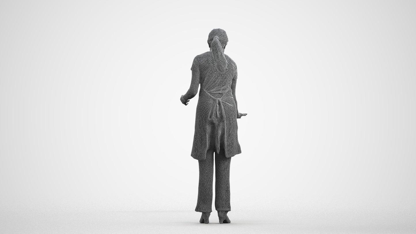 realistic 3D human woman hospitality, archviz people FBX OBJ for Blender, wireframe front view