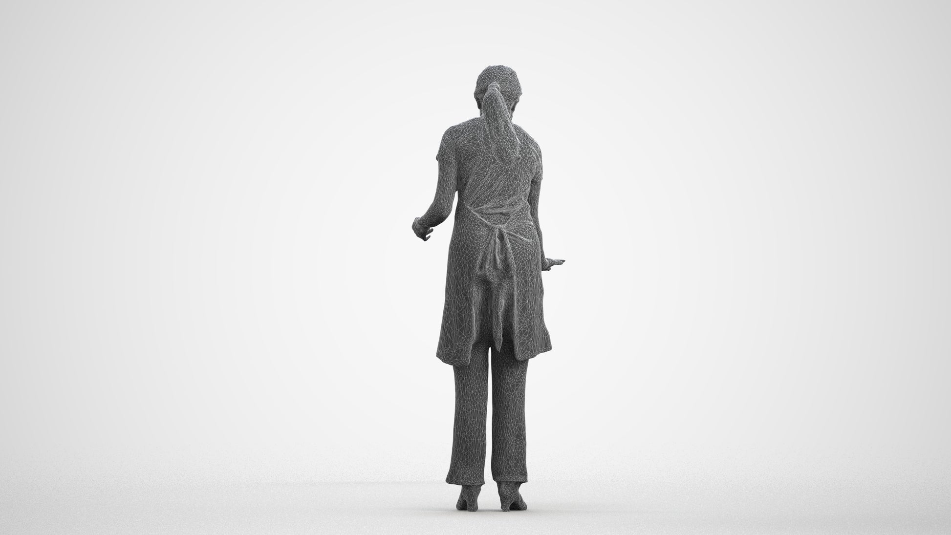 realistic 3D human woman hospitality, archviz people FBX OBJ for Blender, wireframe front view