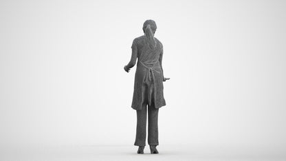 realistic 3D human woman hospitality, archviz people FBX OBJ for Blender, wireframe front view
