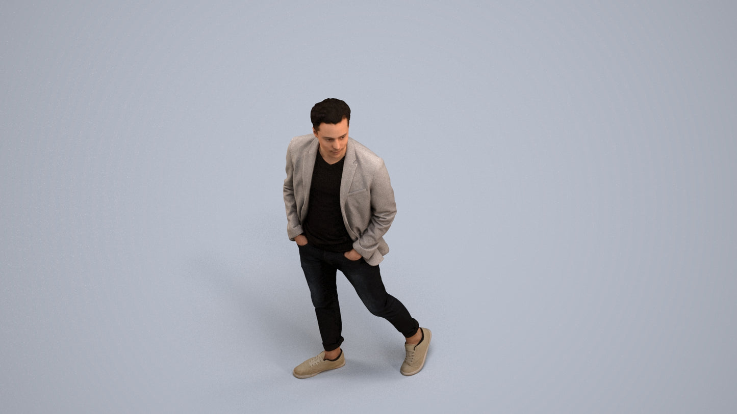 3D scanned man walking business, photorealistic archviz people for Enscape and SketchUp, back view render