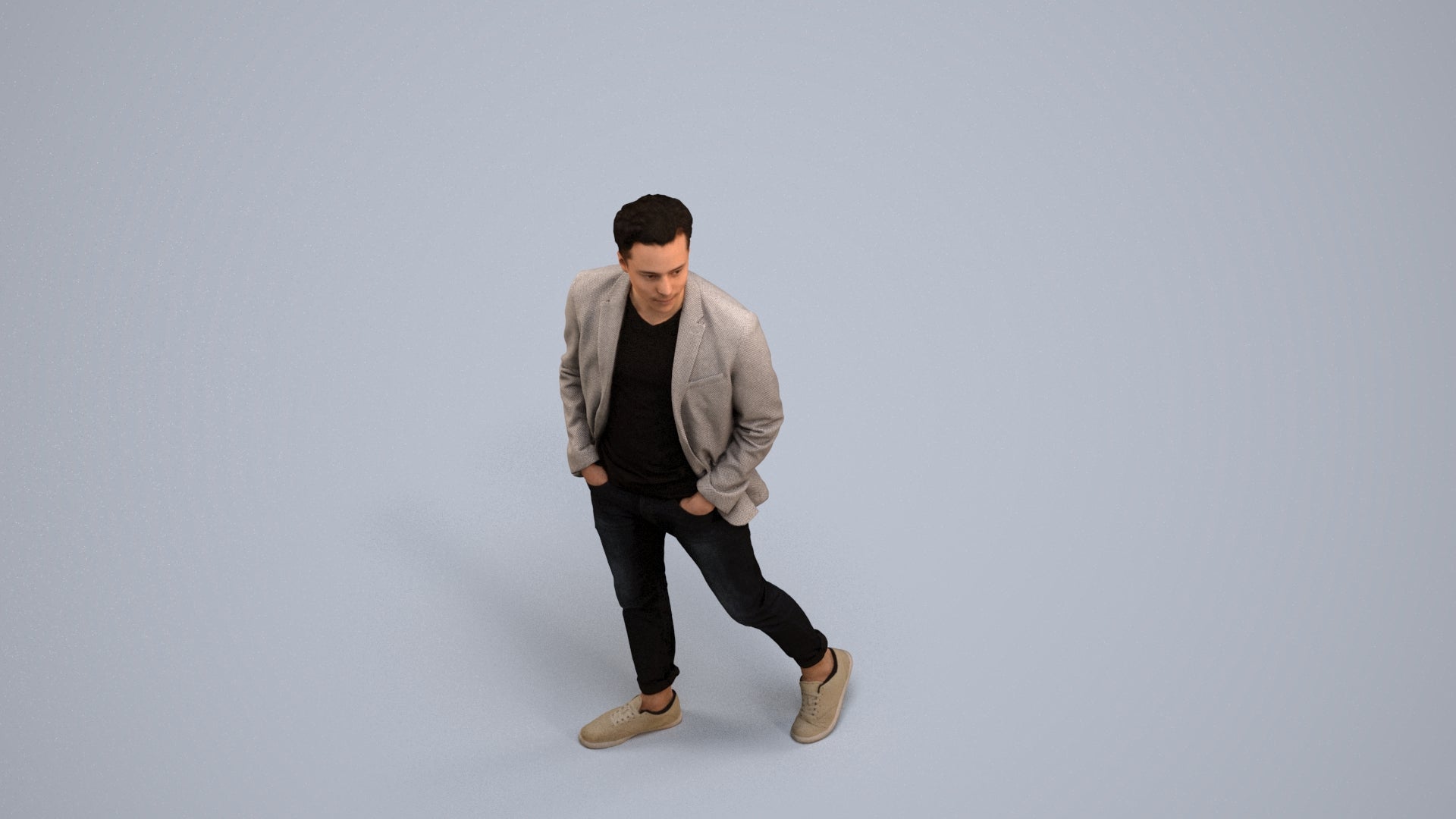 3D scanned man walking business, photorealistic archviz people for Enscape and SketchUp, back view render