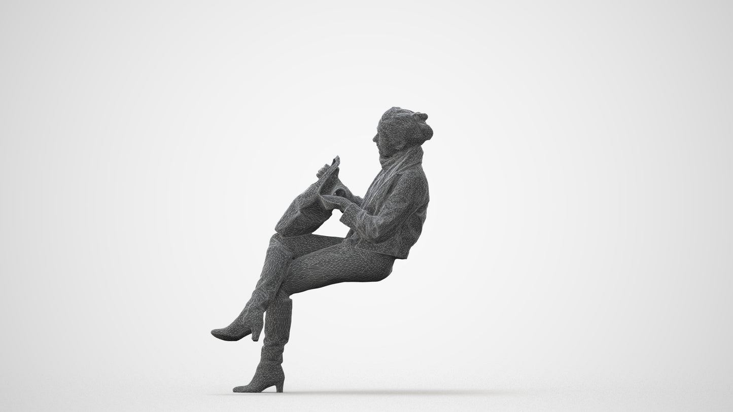 realistic 3D human woman casual sitting, archviz people FBX OBJ for Blender, square thumbnail