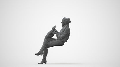 realistic 3D human woman casual sitting, archviz people FBX OBJ for Blender, square thumbnail