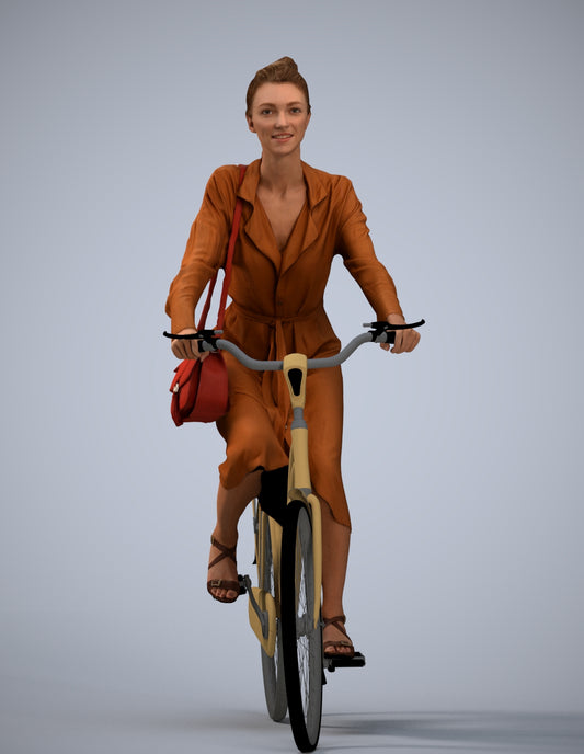 realistic 3D woman casual cycling, scanned archviz people for Blender and 3ds Max