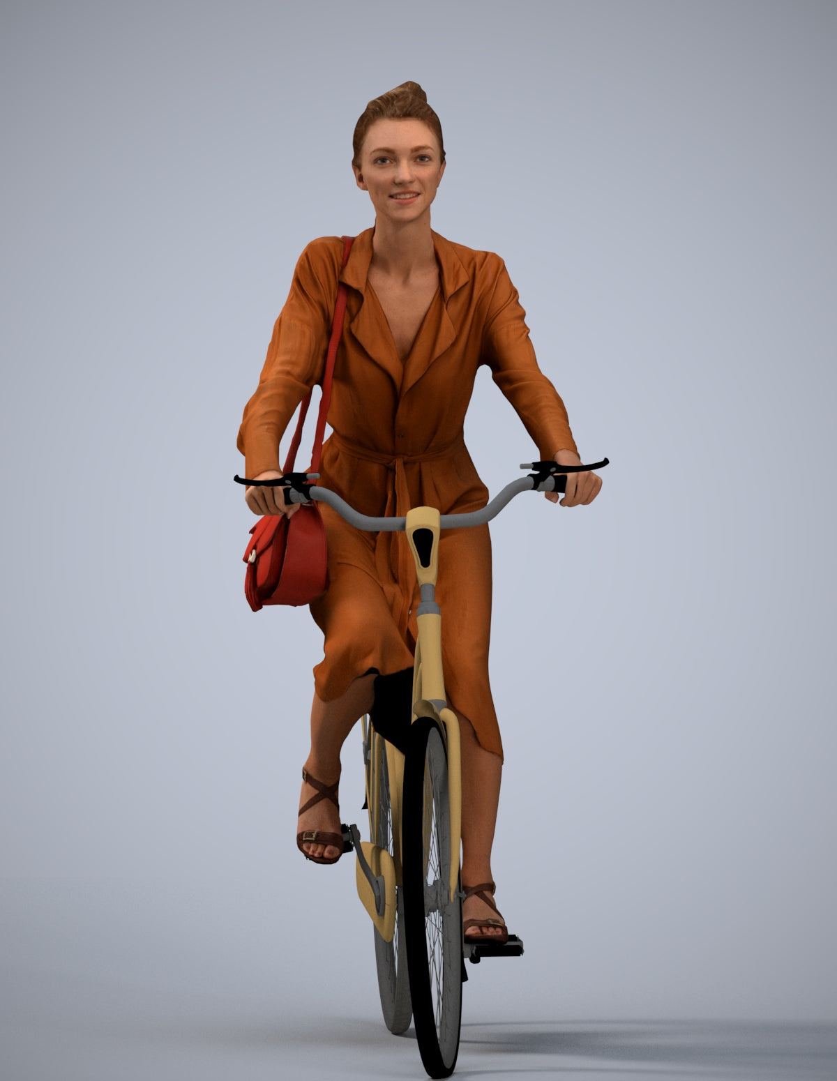 realistic 3D woman casual cycling, scanned archviz people for Blender and 3ds Max