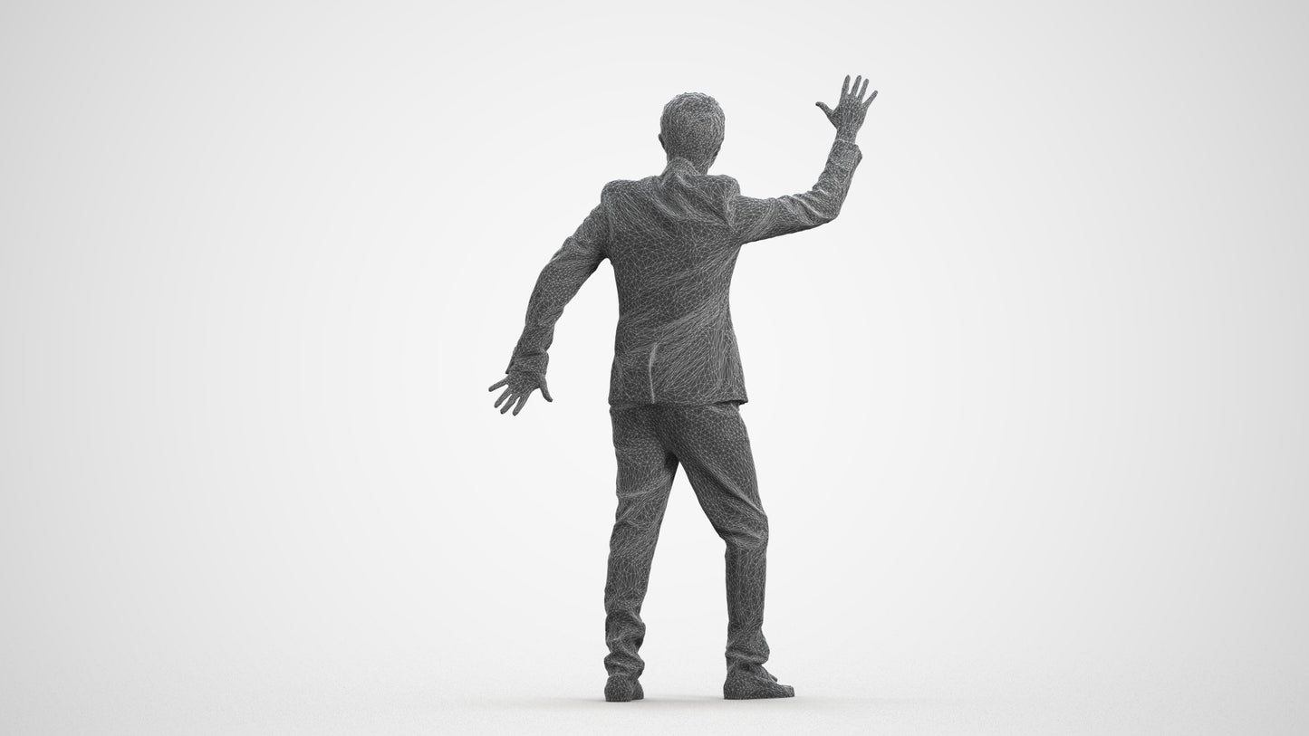 realistic 3D human man formal dancing, archviz people FBX OBJ for Blender, wireframe front view