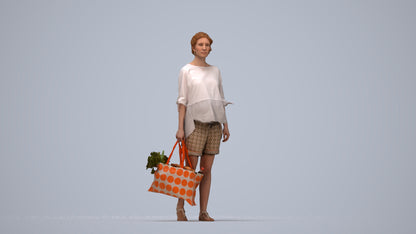 3D scanned woman shopping casual, photorealistic archviz people for Enscape and SketchUp, top-down view render