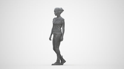 realistic 3D people woman casual walking, render-ready for V-Ray and Corona, FBX OBJ, wireframe back view