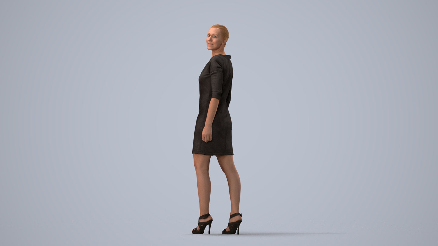 scanned 3D woman business standing, photogrammetry people for Enscape and V-Ray, three-quarter view render