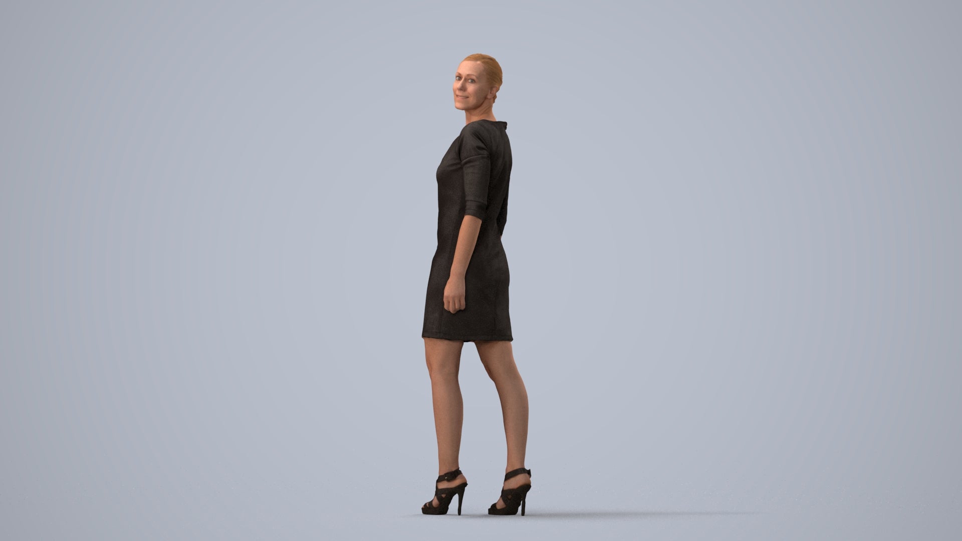 scanned 3D woman business standing, photogrammetry people for Enscape and V-Ray, three-quarter view render