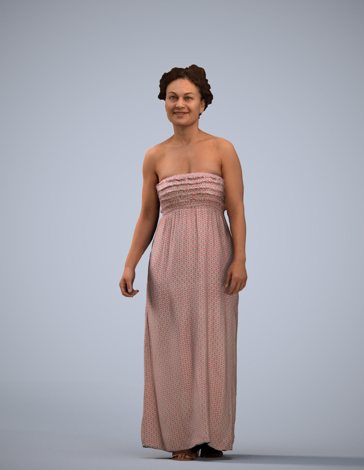 3D human model woman casual standing, photogrammetry scanned person for archviz
