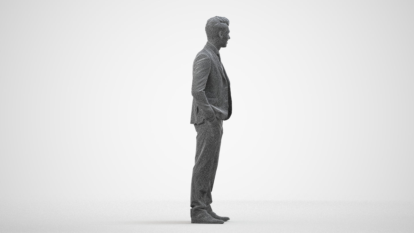 realistic 3D people man business, render-ready for V-Ray and Corona, FBX OBJ, wireframe side view