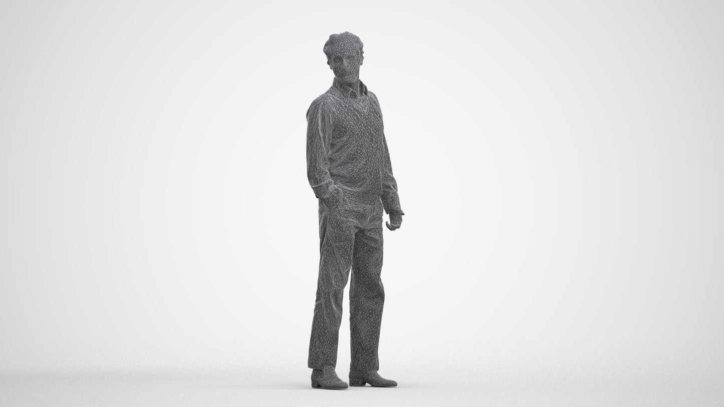 realistic 3D human man business standing, archviz people FBX OBJ for Blender, three-quarter front view render