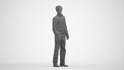 realistic 3D human man business standing, archviz people FBX OBJ for Blender, three-quarter front view render