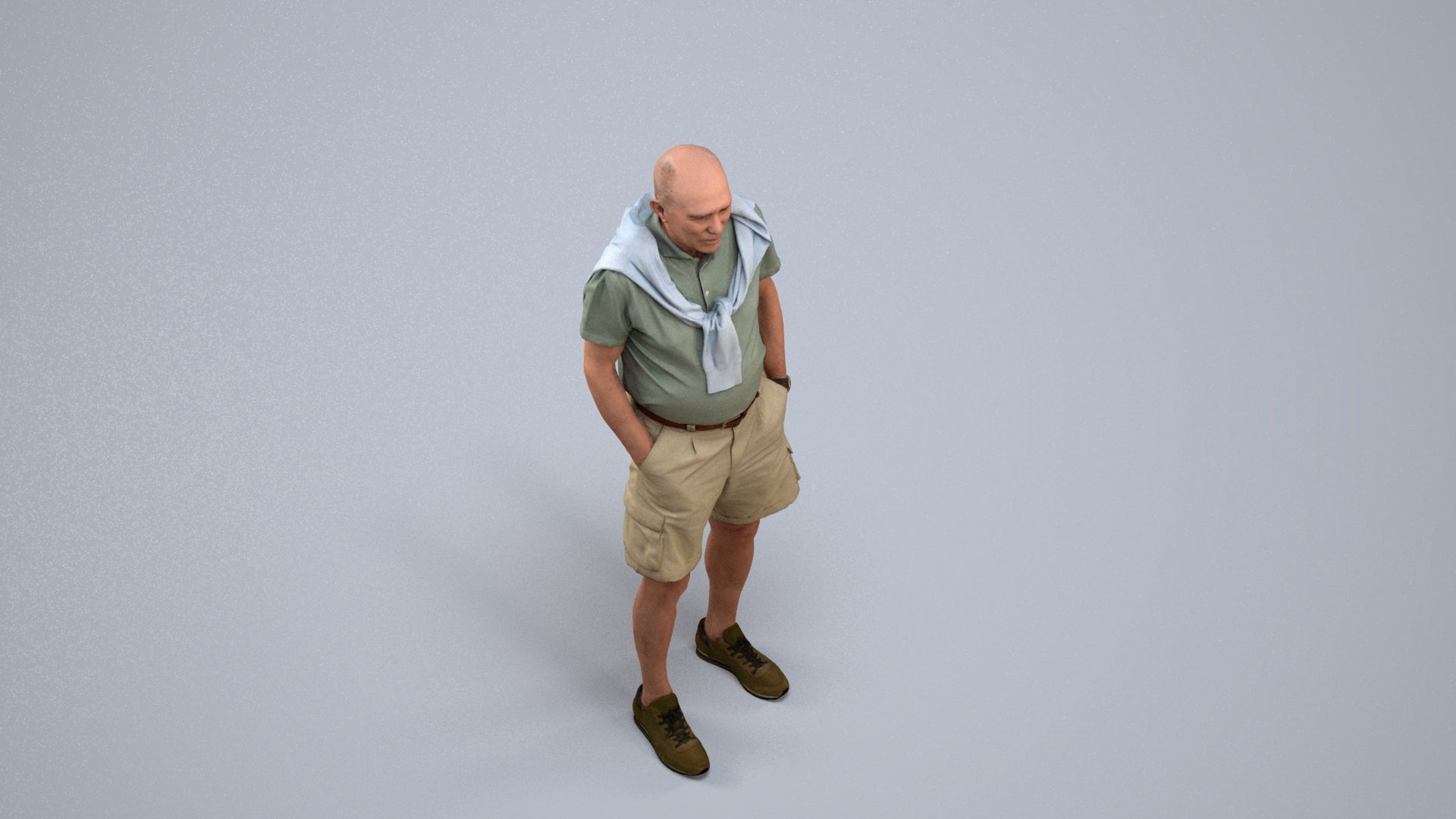 photogrammetry 3D senior man casual standing, realistic human model archviz FBX, back view render