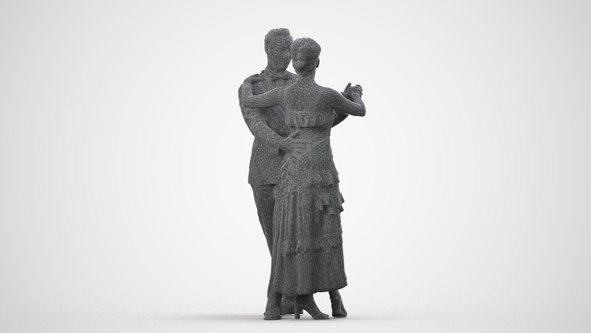 3D human model woman formal dancing, photogrammetry scanned person for archviz, wireframe side view