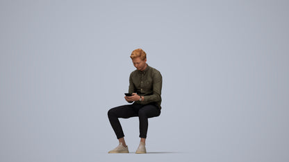 photogrammetry 3D man casual sitting, realistic human model archviz FBX, top-down view render