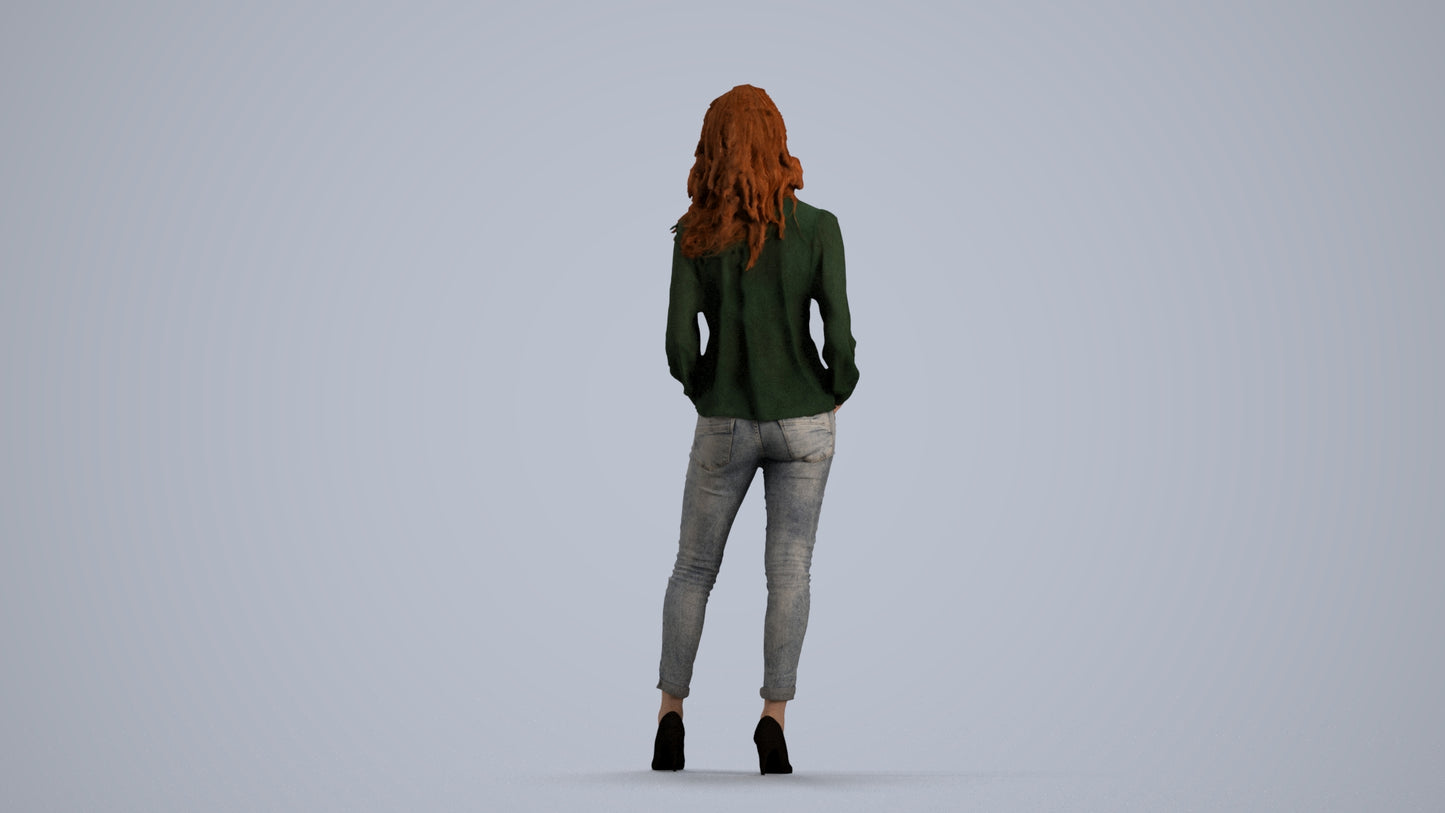 realistic 3D people woman casual standing, render-ready for V-Ray and Corona, FBX OBJ, front view render