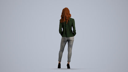 realistic 3D people woman casual standing, render-ready for V-Ray and Corona, FBX OBJ, front view render