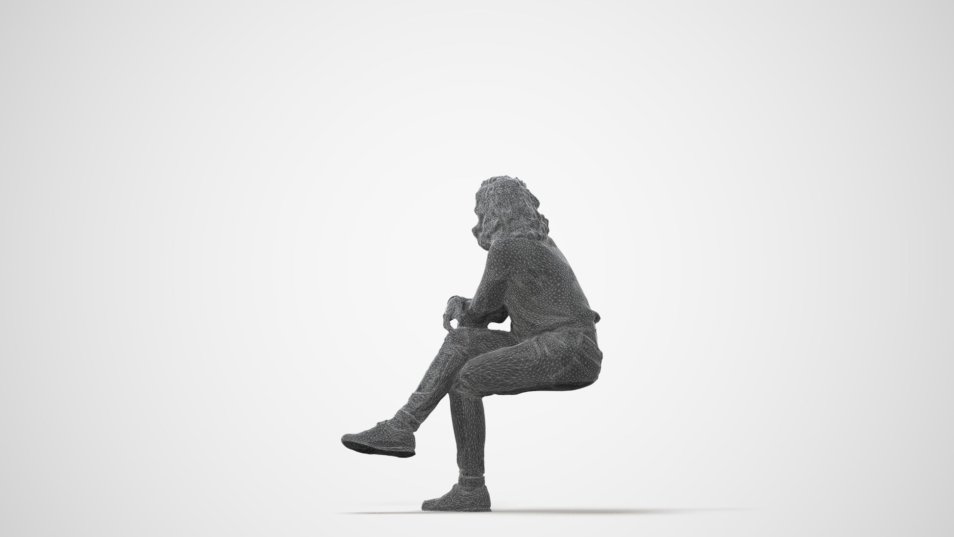 photogrammetry 3D woman casual sitting, realistic human model archviz FBX, square thumbnail