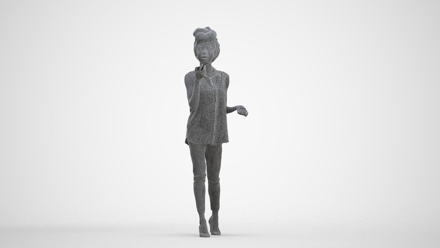 scanned 3D woman casual walking, photogrammetry people for Enscape and V-Ray, three-quarter front view render