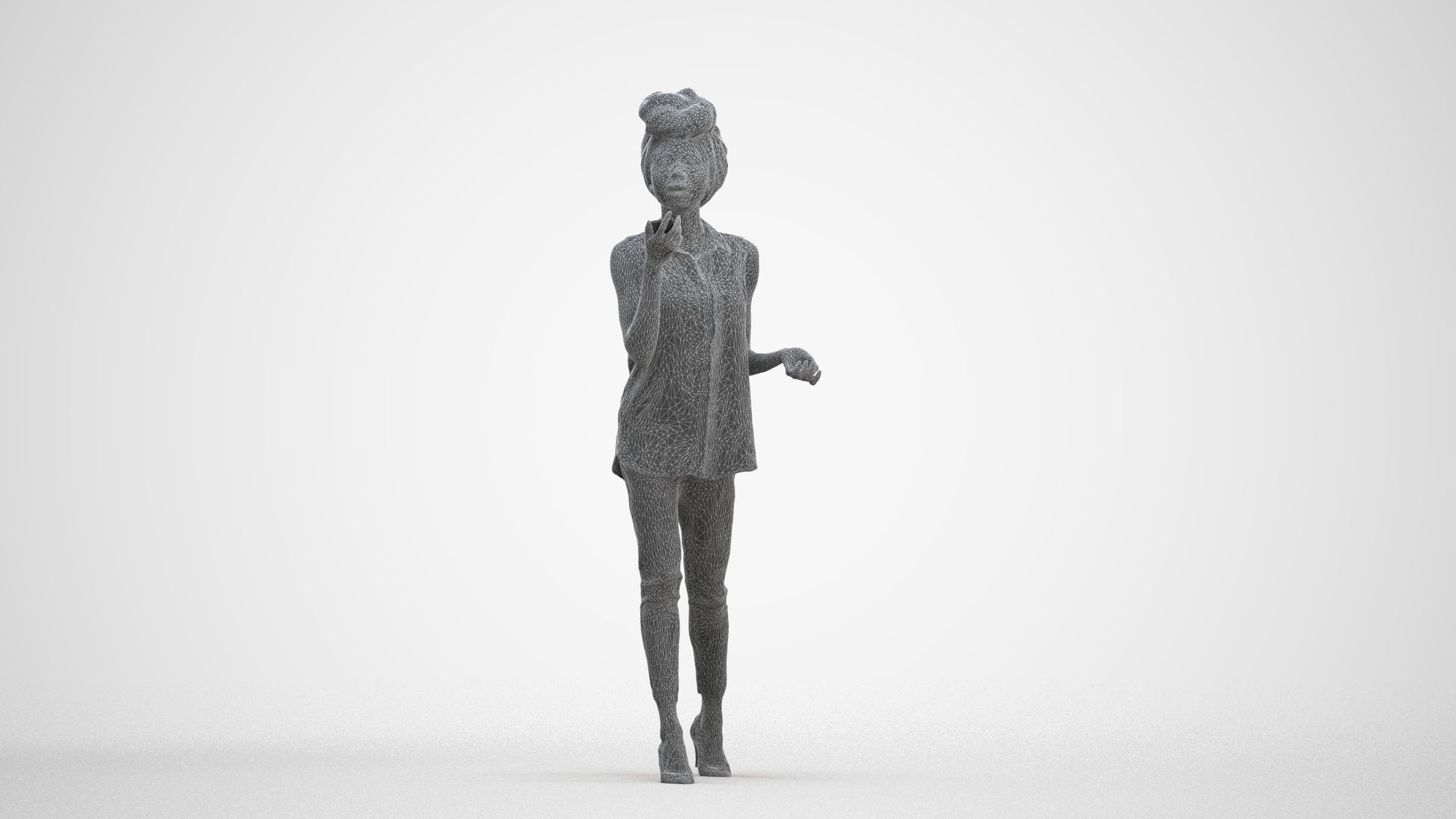 scanned 3D woman casual walking, photogrammetry people for Enscape and V-Ray, three-quarter front view render