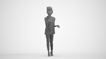 scanned 3D woman casual walking, photogrammetry people for Enscape and V-Ray, three-quarter front view render