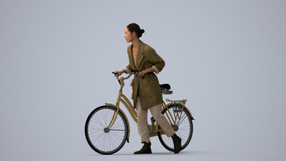 realistic 3D people woman casual cycling, render-ready for V-Ray and Corona, FBX OBJ, three-quarter view render