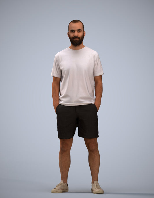 3D human model man casual standing, photogrammetry scanned person for archviz