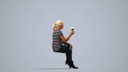 realistic 3D people senior woman casual sitting, render-ready for V-Ray and Corona, FBX OBJ, side view render