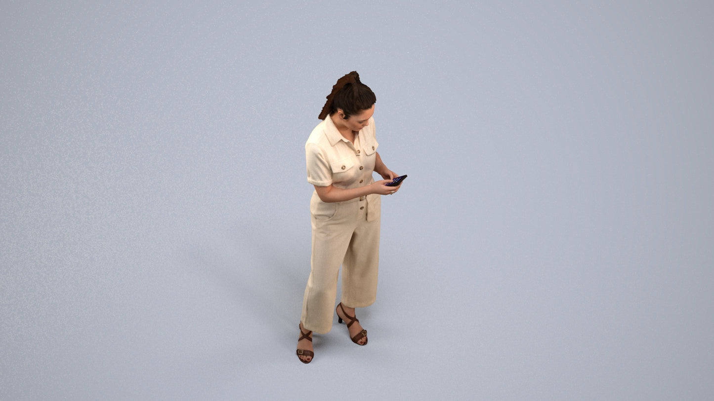 3D people model woman formal standing, scanned human for 3ds Max rendering, back view render