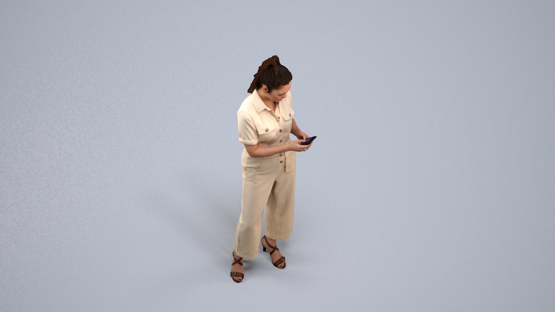 3D people model woman formal standing, scanned human for 3ds Max rendering, back view render