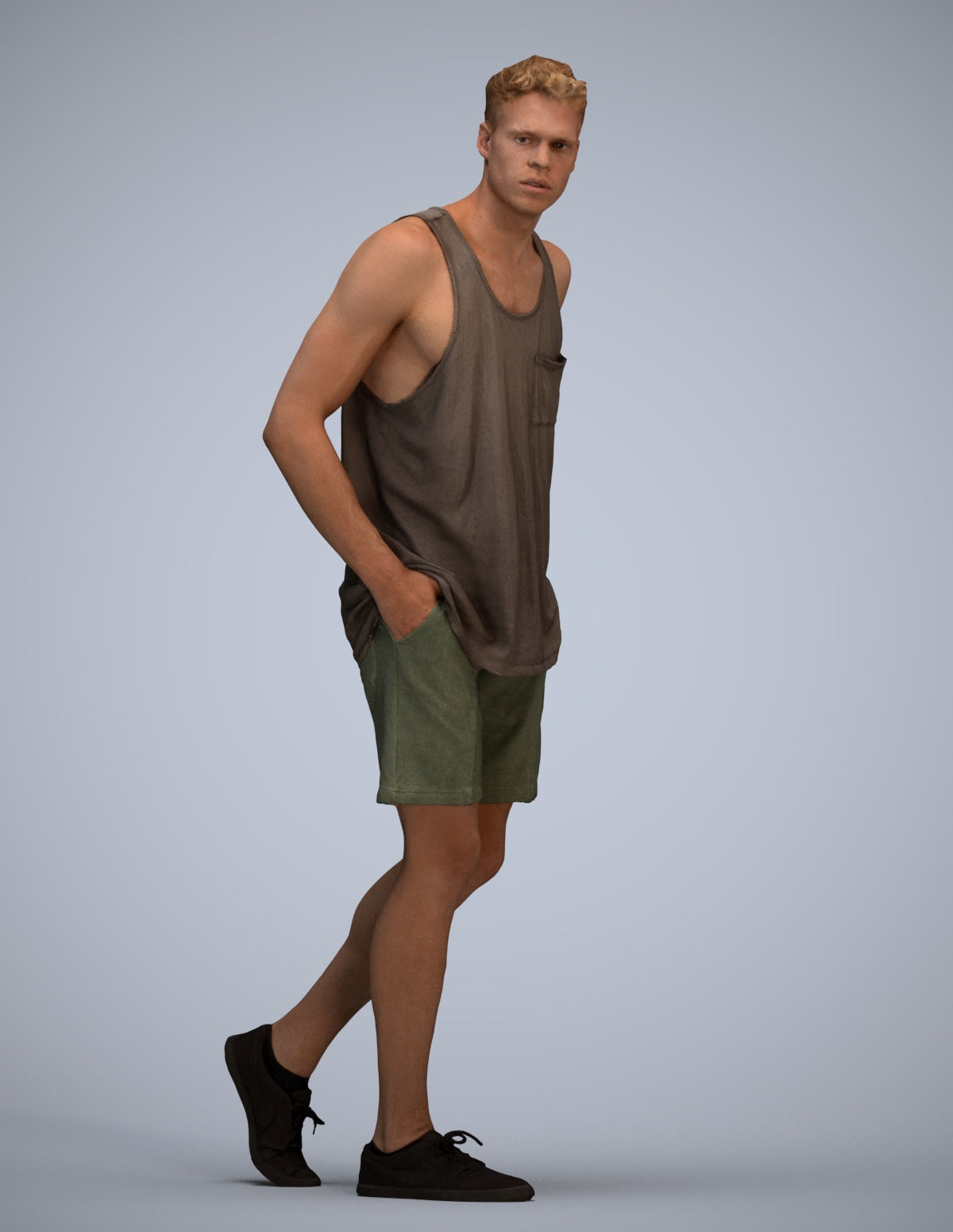 3D human model woman casual walking, photogrammetry scanned person for archviz