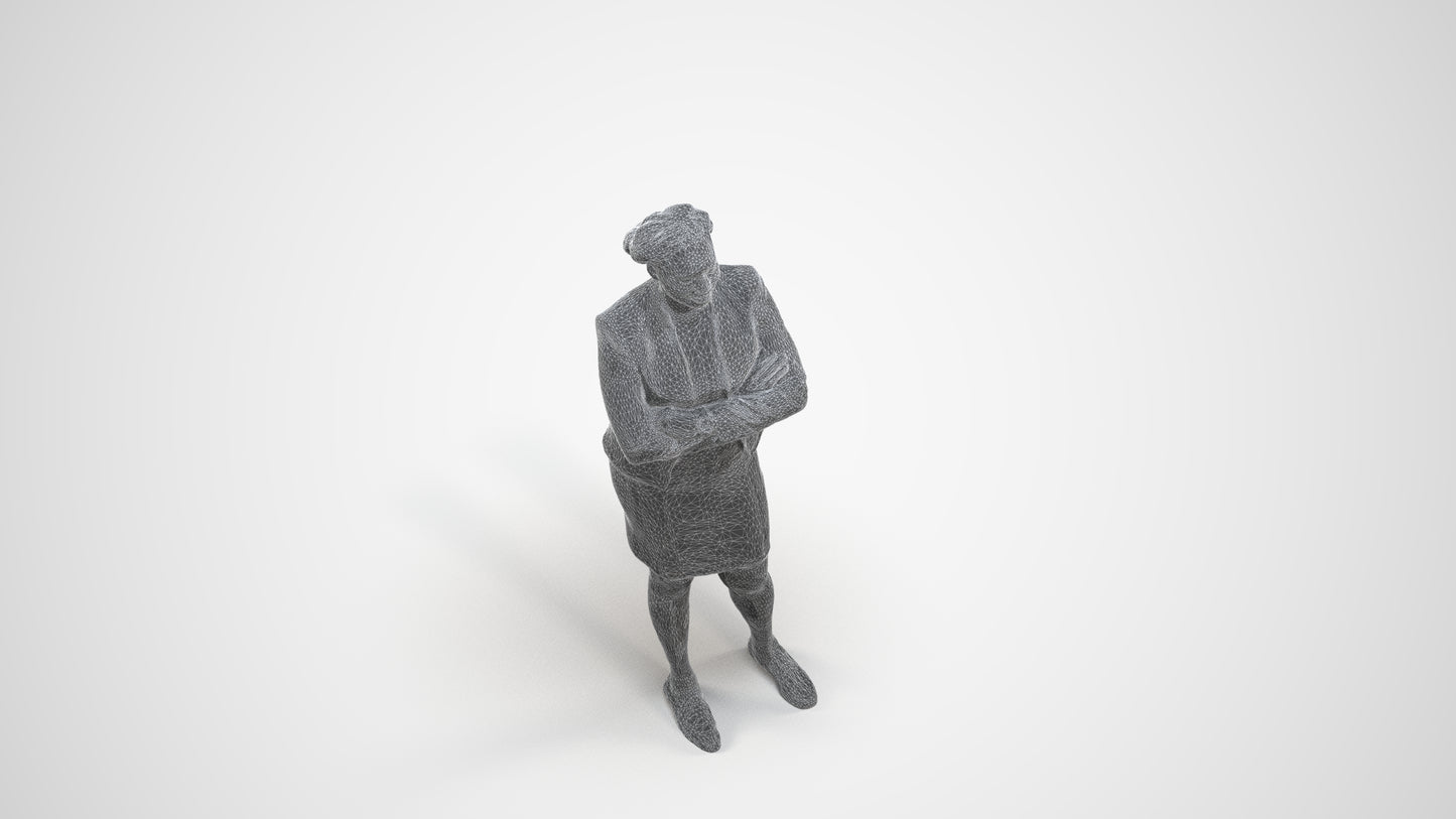 realistic 3D people woman business standing, render-ready for V-Ray and Corona, FBX OBJ, wireframe three-quarter view