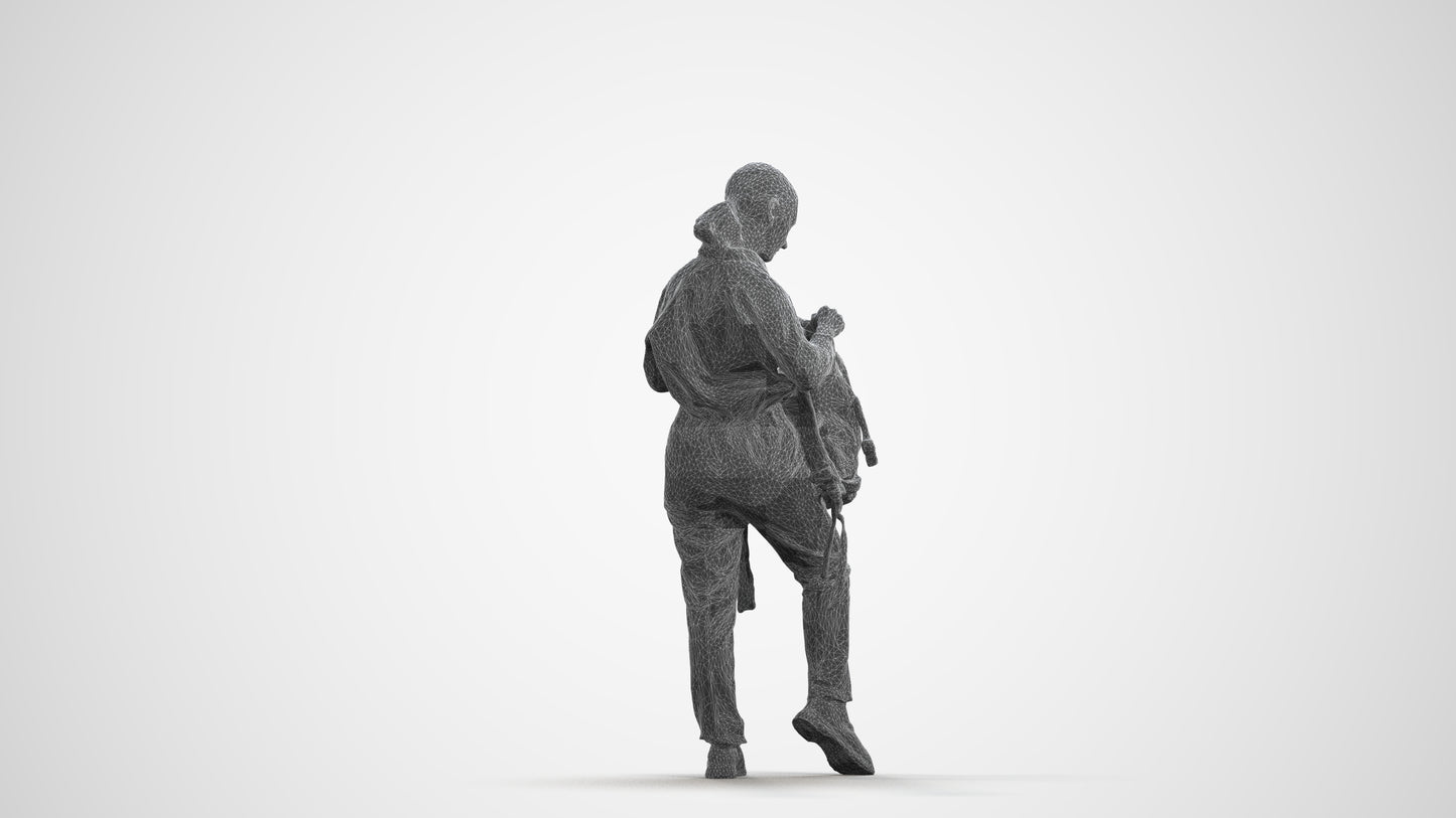 realistic 3D human girl kids, archviz people FBX OBJ for Blender, wireframe front view